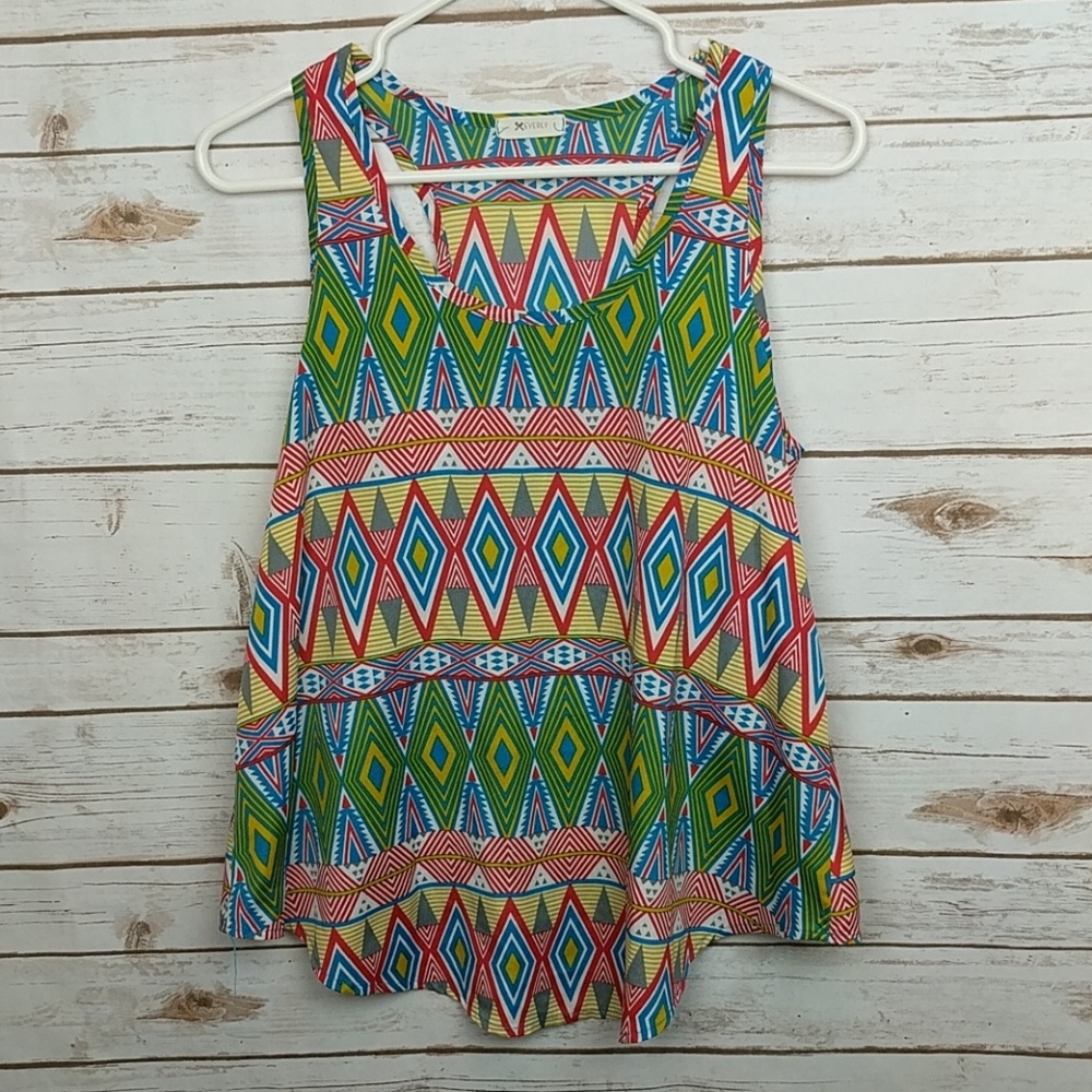 Everly Tribal Multicolored Racerback Tank, Small